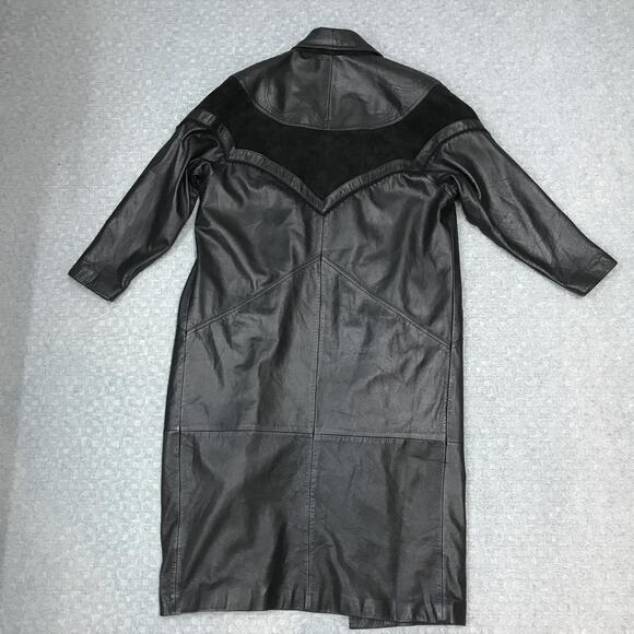 Winlit Genuine Leather Duster Coat Womens Medium Black Western Suede Yoke - Picture 11 of 16